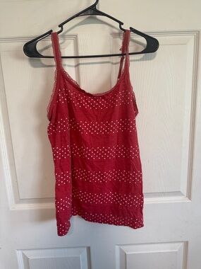 Maurices Red Polka-Strip Lace Trim Cami